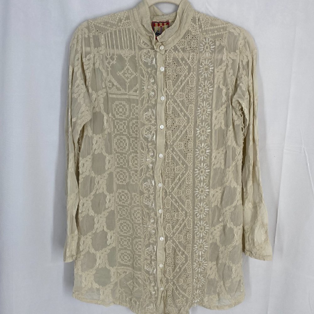 Johhny Was Ivory Eclectic Pattern Embroidered Lace Top - Picture 3 of 10